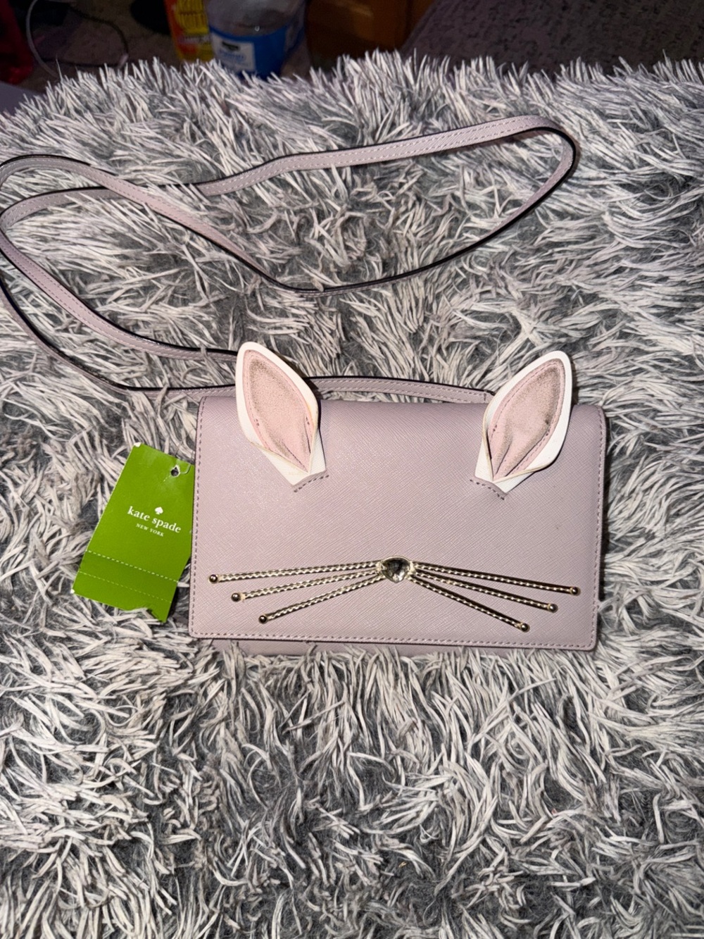 kate spade Pale Pink Cat-Ear Crossbody Bag with Gold Whisker Accents